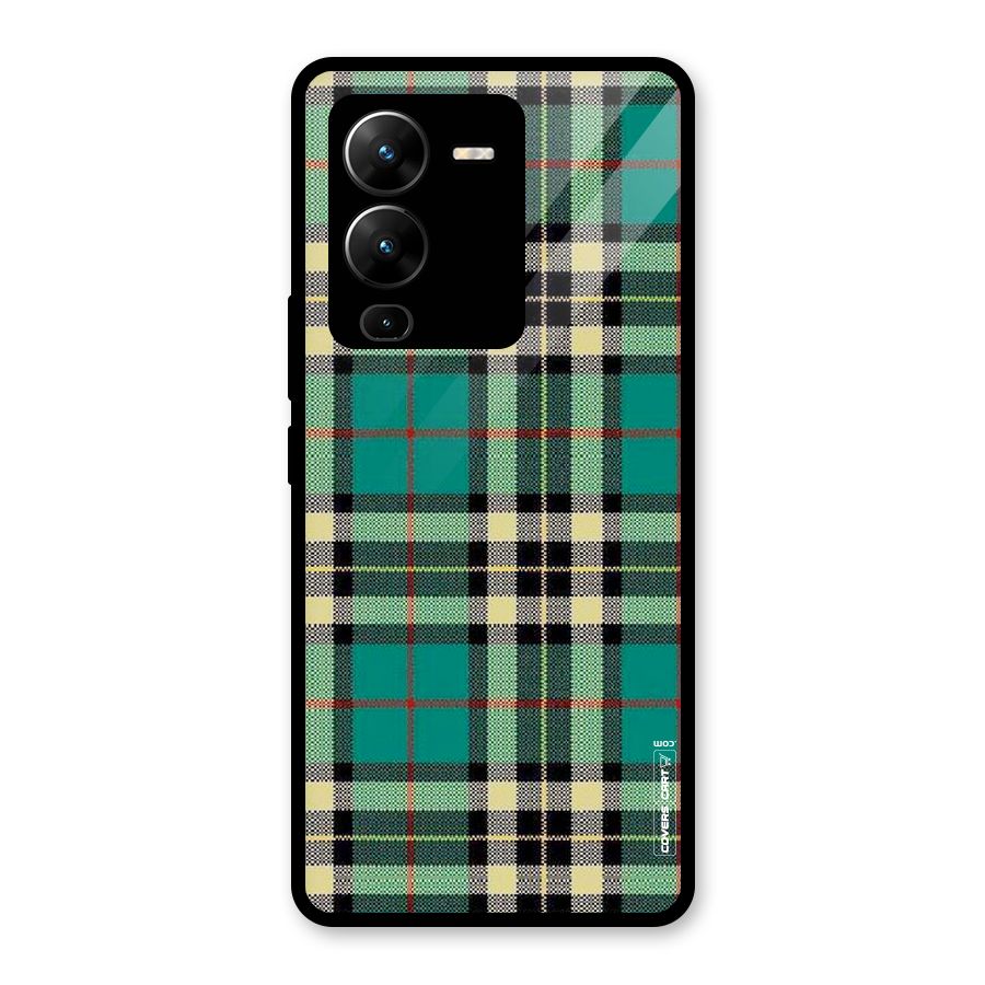 Green Check Glass Back Case for Vivo V25 Pro