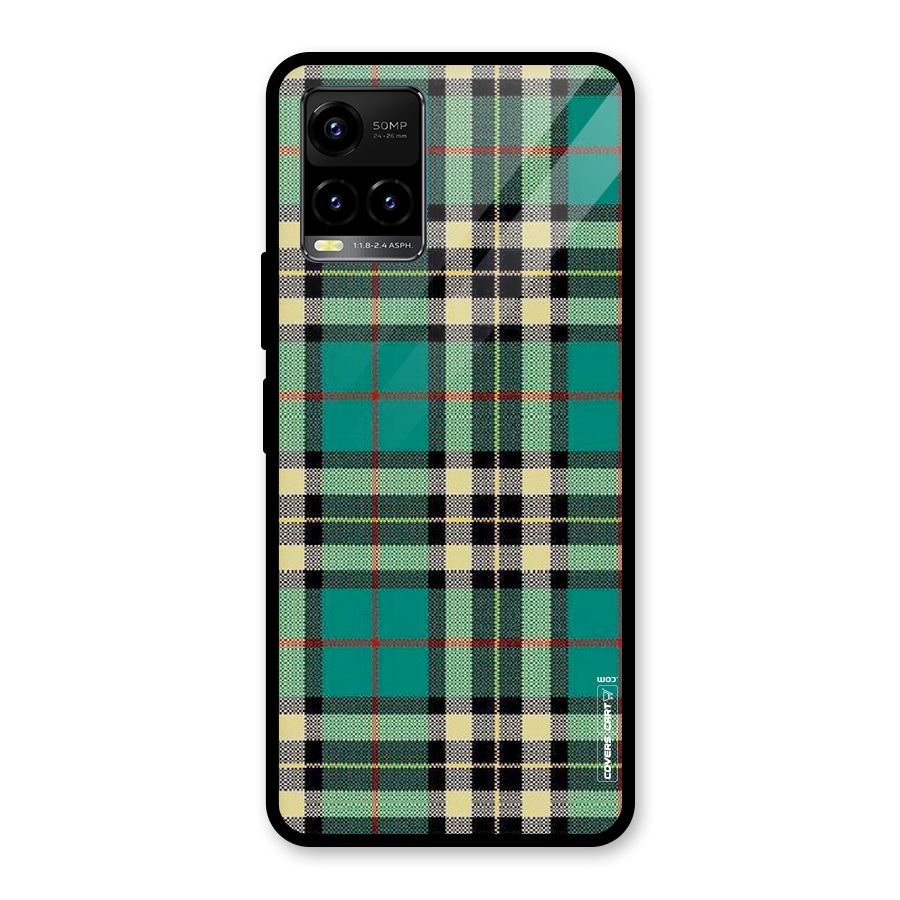 Green Check Glass Back Case for Vivo Y21A
