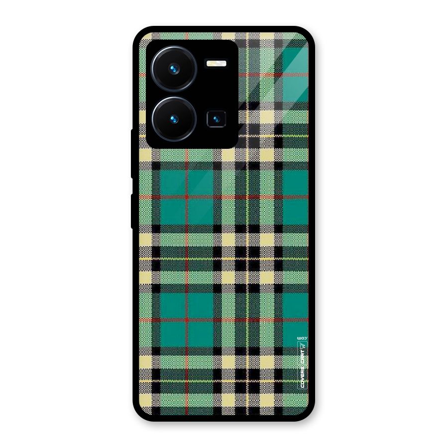 Green Check Glass Back Case for Vivo Y35