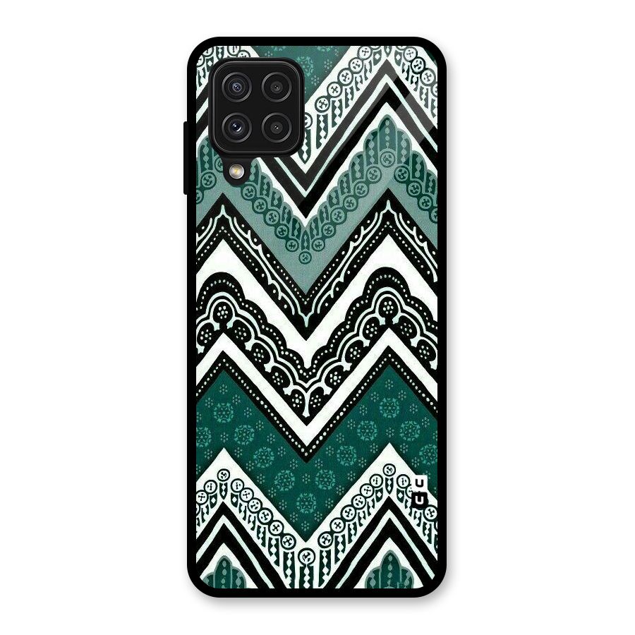 Green Chevron Glass Back Case for Galaxy A22 4G