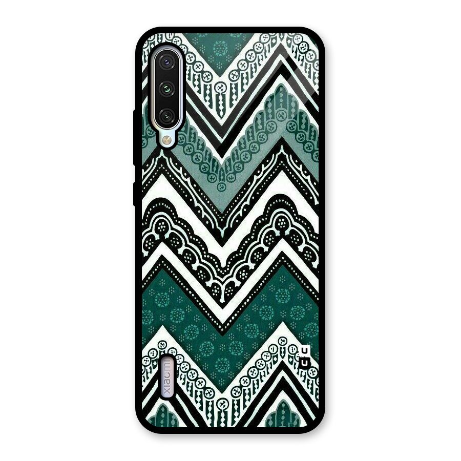 Green Chevron Glass Back Case for Mi A3