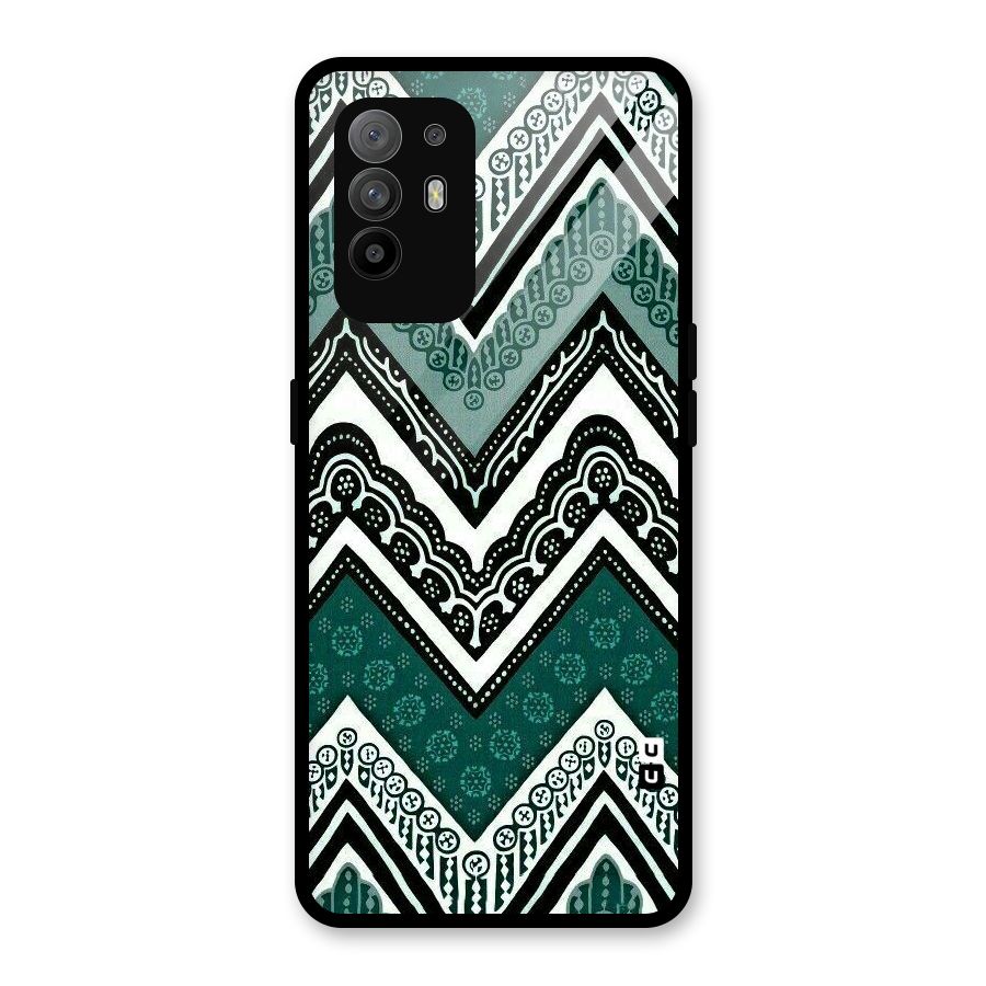 Green Chevron Glass Back Case for Oppo F19 Pro Plus 5G