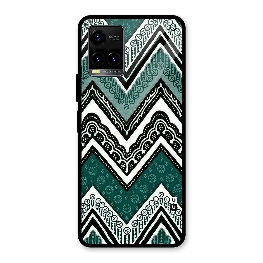 Green Chevron Glass Back Case for Vivo Y21A
