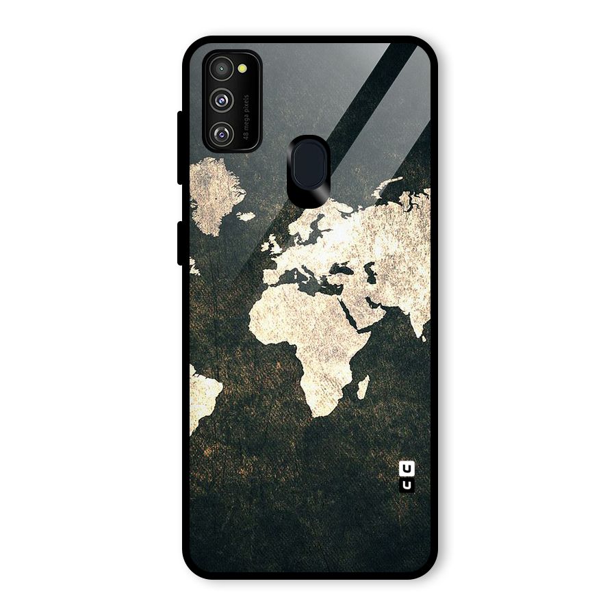 Green Gold Map Design Glass Back Case for Galaxy M21