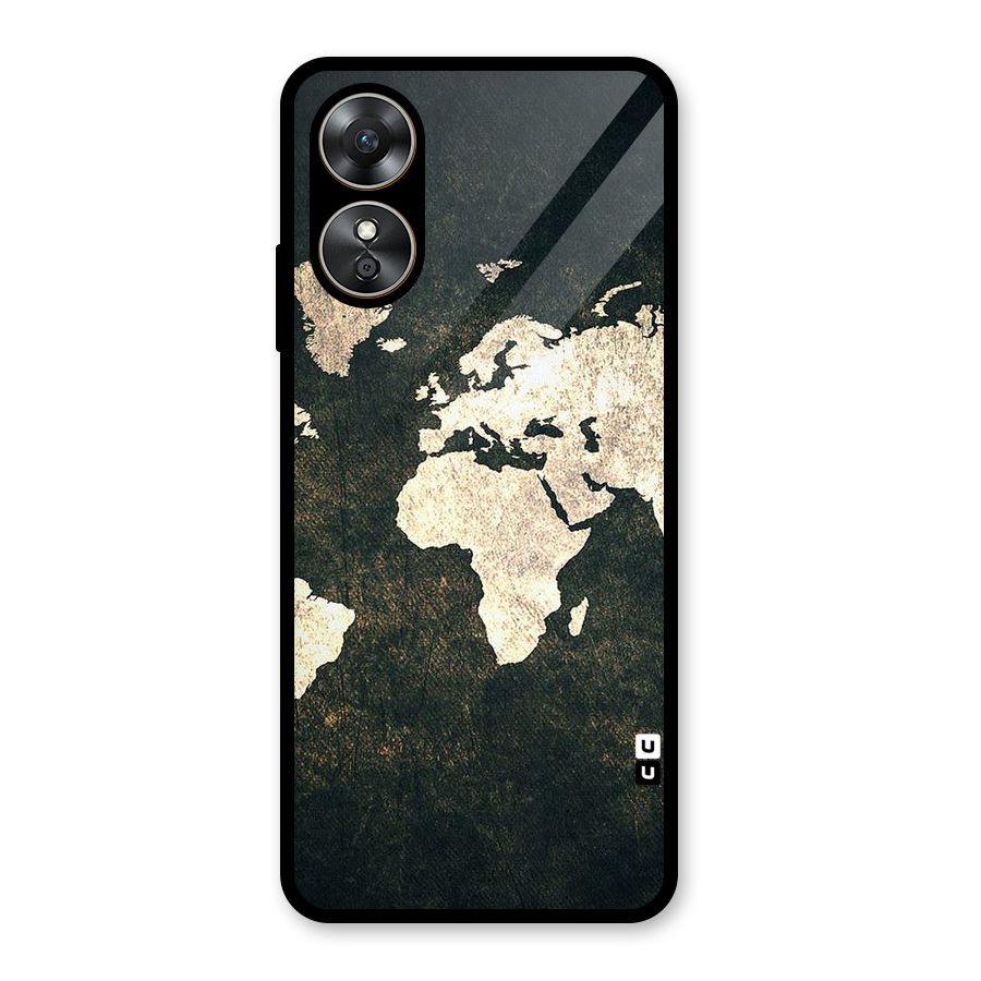 Green Gold Map Design Glass Back Case for Oppo A17