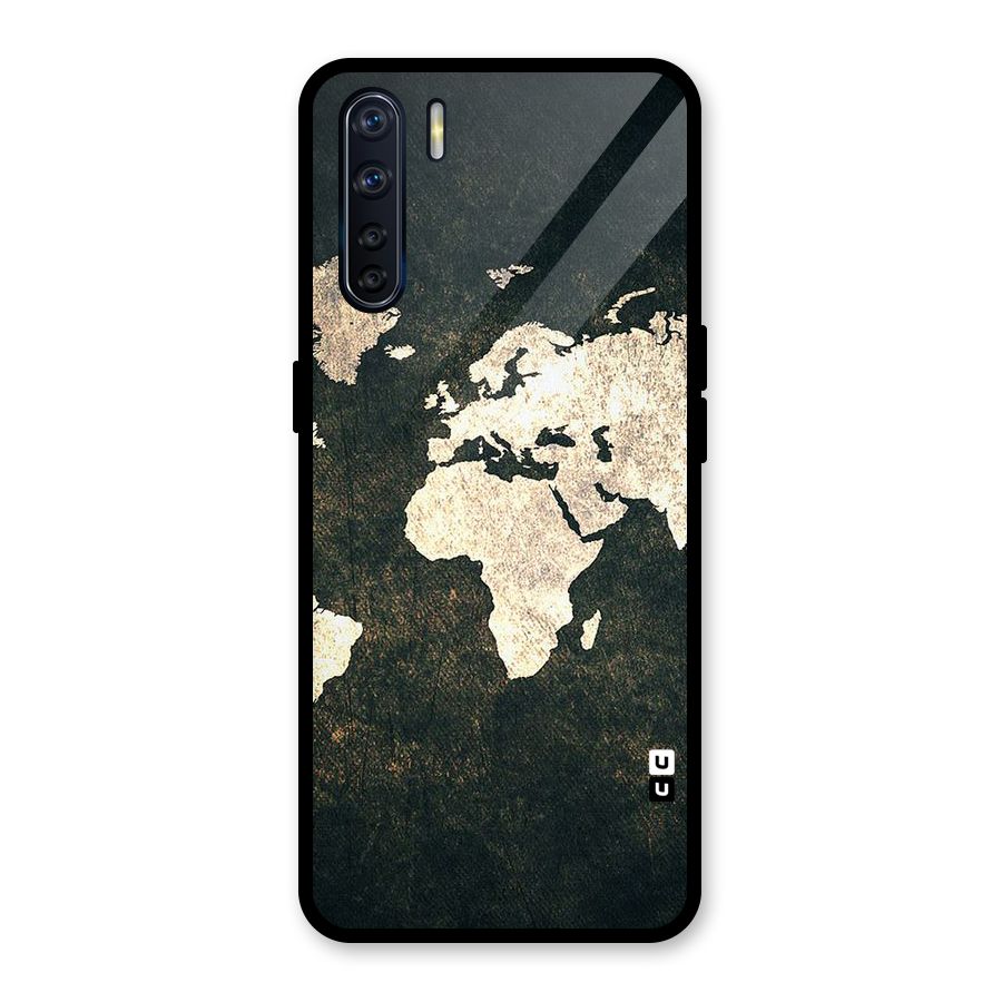 Green Gold Map Design Glass Back Case for Oppo F15