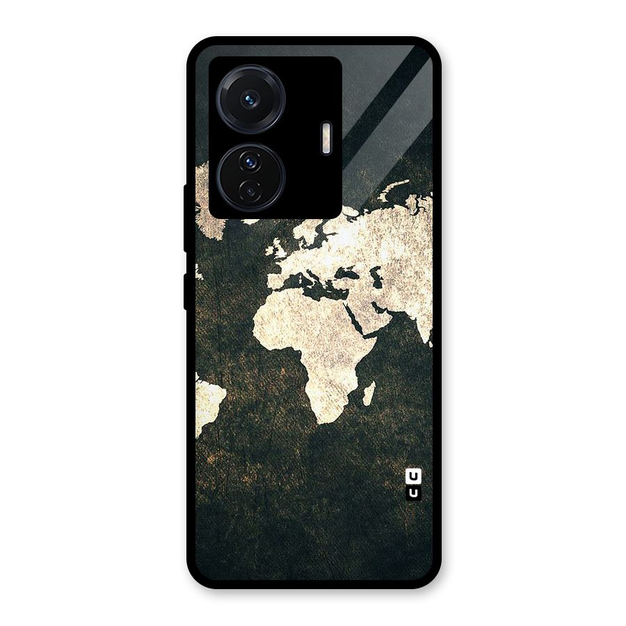 Green Gold Map Design Glass Back Case for Vivo T1 Pro