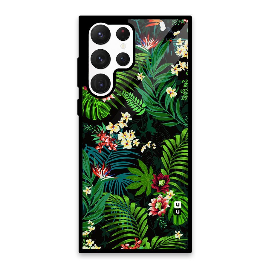 Green Leaf Design Glass Back Case for Galaxy S22 Ultra 5G