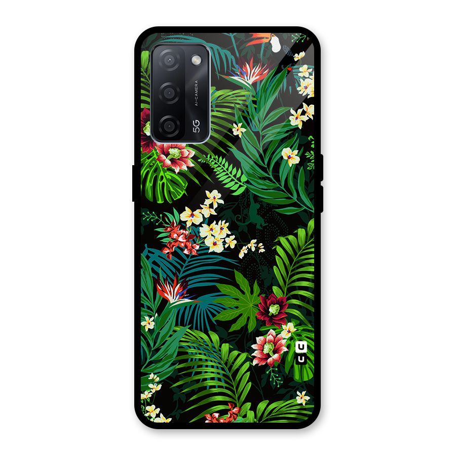 Green Leaf Design Glass Back Case for Oppo A53s 5G