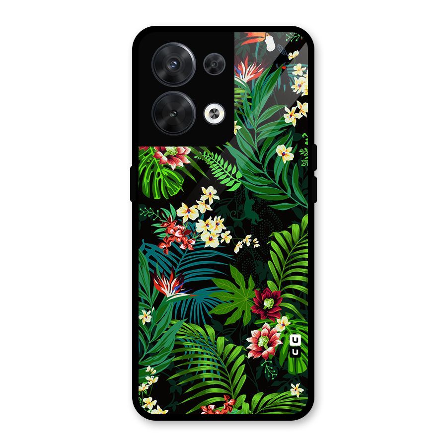 Green Leaf Design Glass Back Case for Oppo Reno8 5G