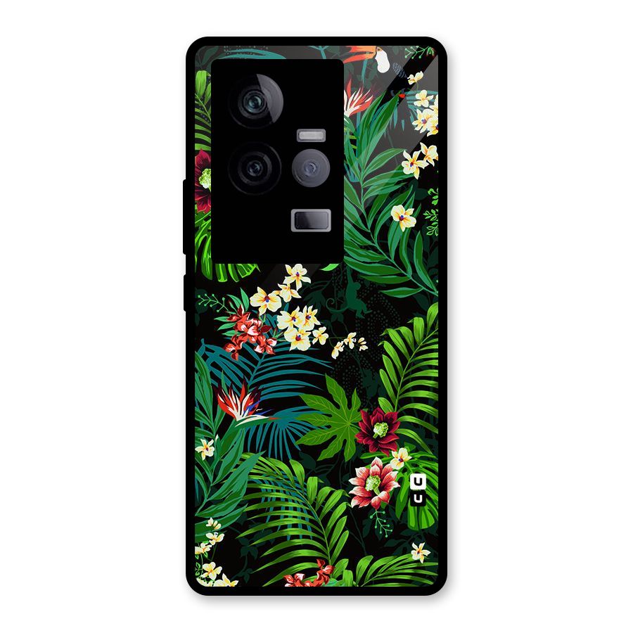 Green Leaf Design Glass Back Case for Vivo iQOO 11 5G