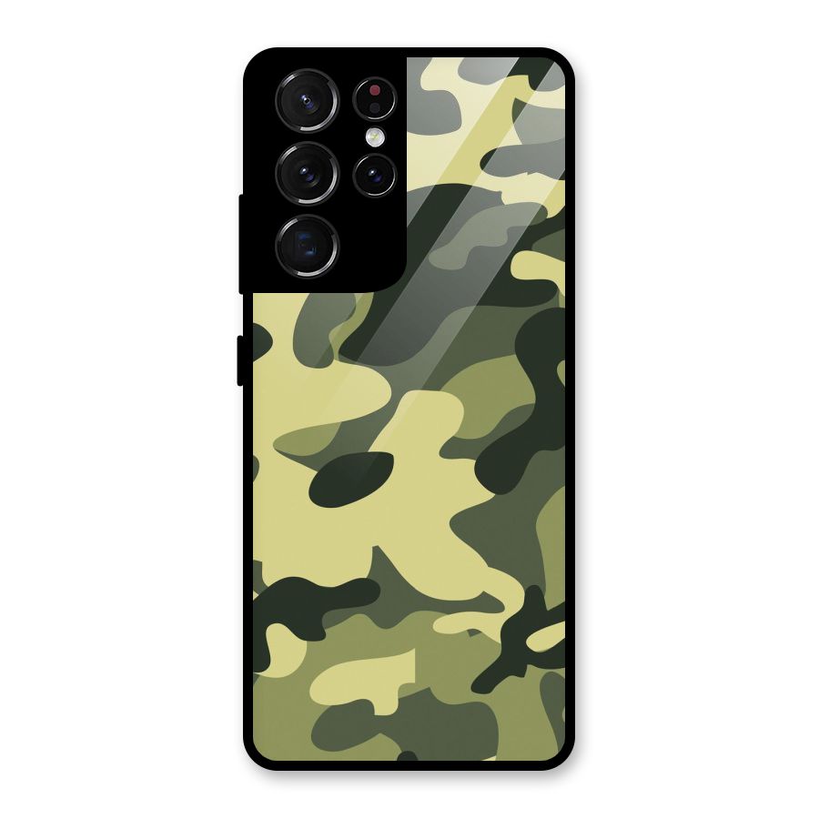 Green Military Pattern Glass Back Case for Galaxy S21 Ultra 5G