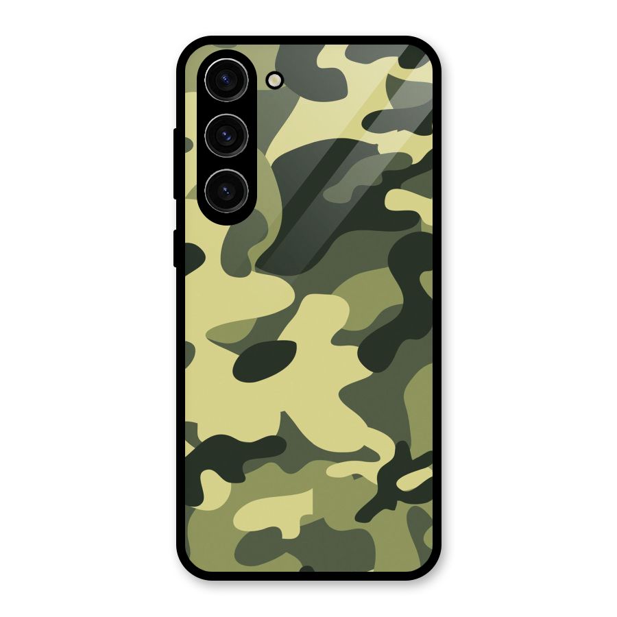 Green Military Pattern Glass Back Case for Galaxy S23 Plus