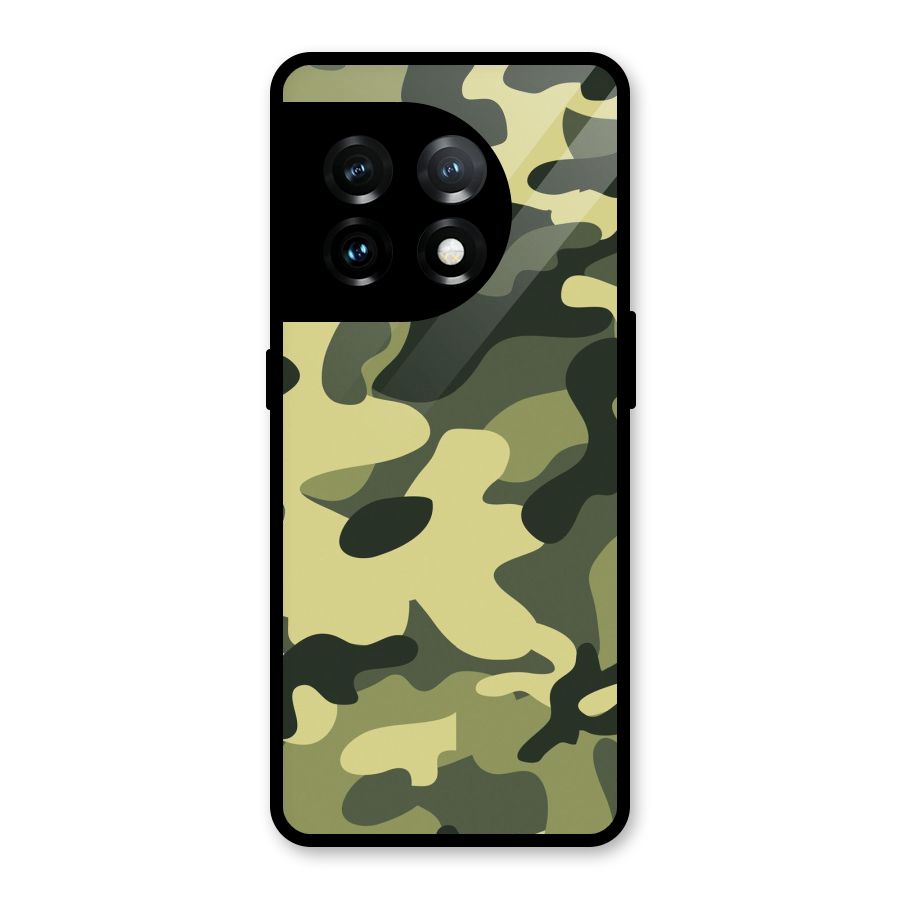 Green Military Pattern Glass Back Case for OnePlus 11