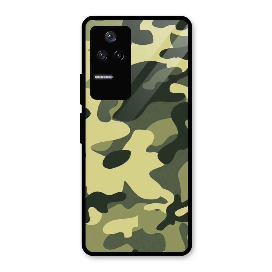 Green Military Pattern Glass Back Case for Poco F4 5G