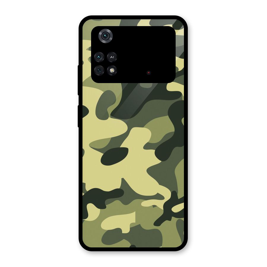Green Military Pattern Glass Back Case for Poco M4 Pro 4G
