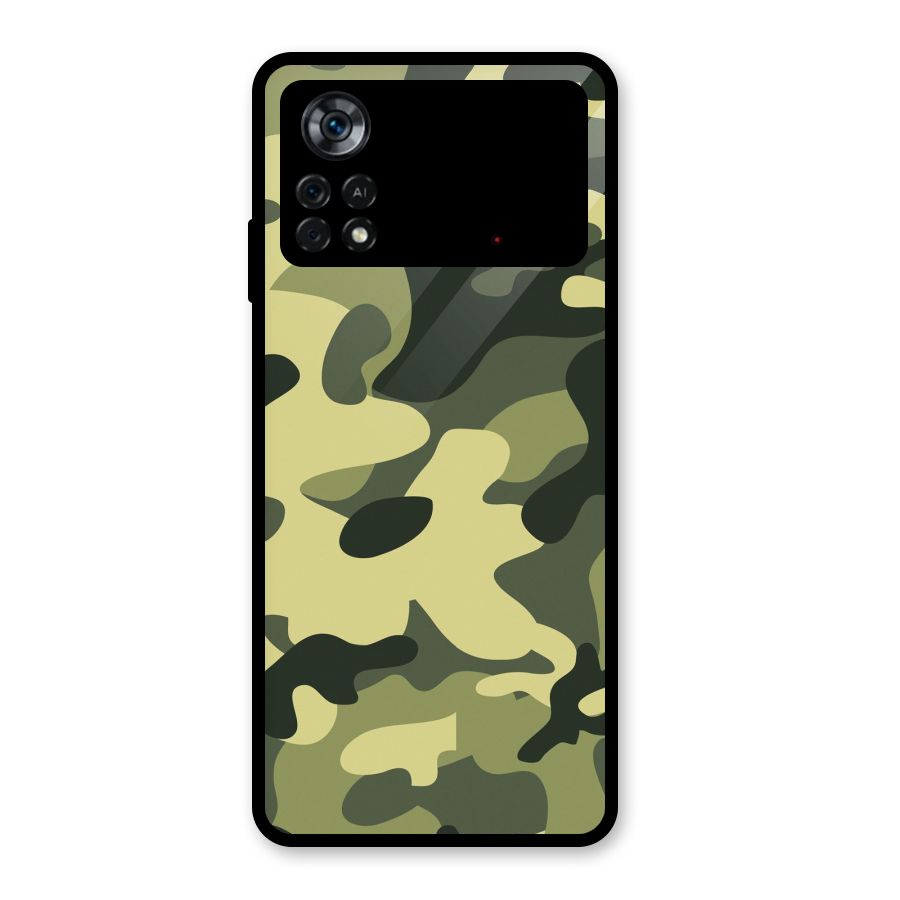 Green Military Pattern Glass Back Case for Poco X4 Pro 5G