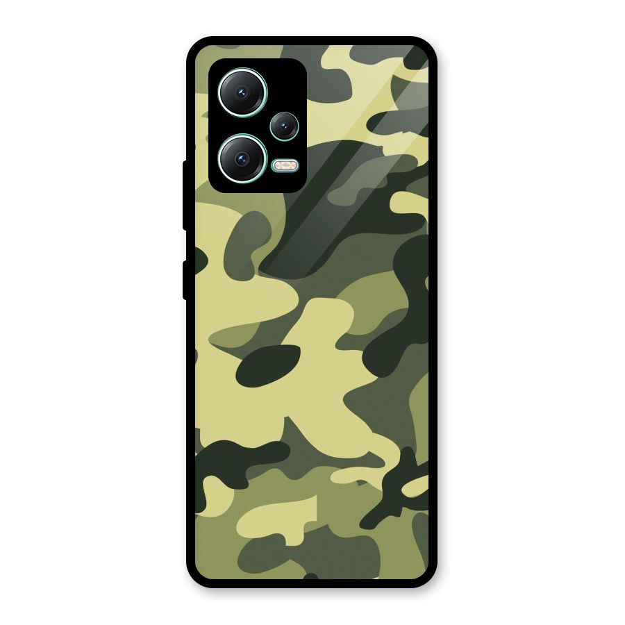 Green Military Pattern Glass Back Case for Redmi Note 12 5G