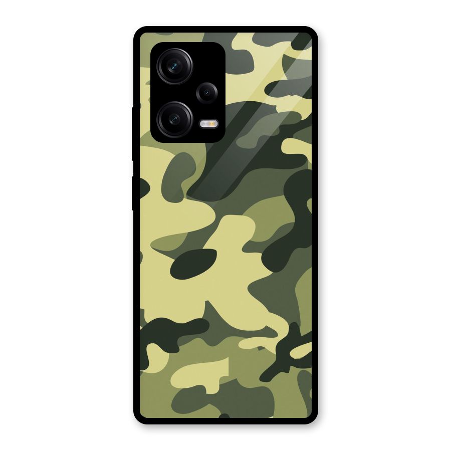 Green Military Pattern Glass Back Case for Redmi Note 12 Pro