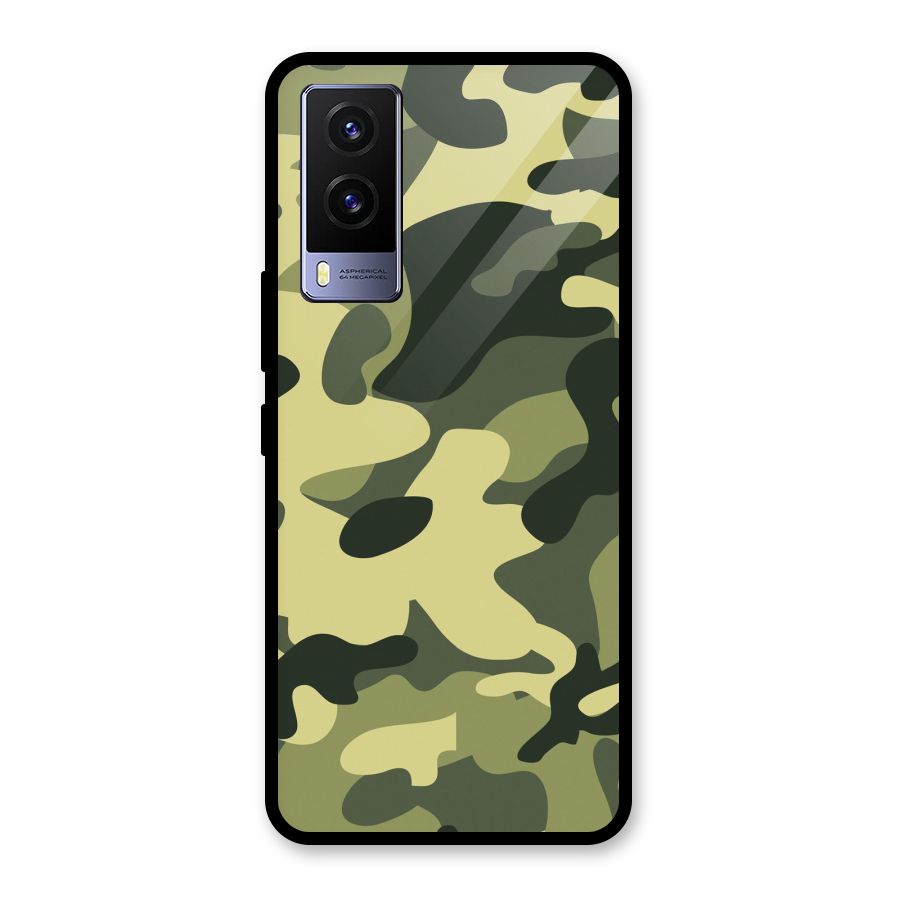 Green Military Pattern Glass Back Case for Vivo V21e 5G