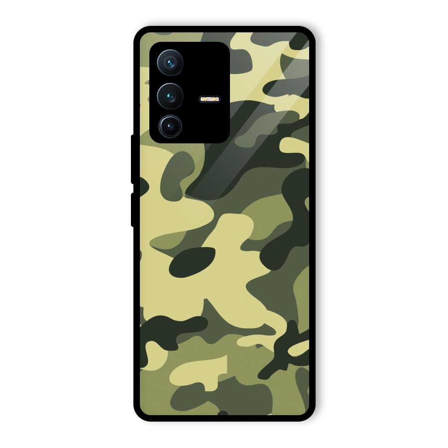 Green Military Pattern Glass Back Case for Vivo V23 Pro
