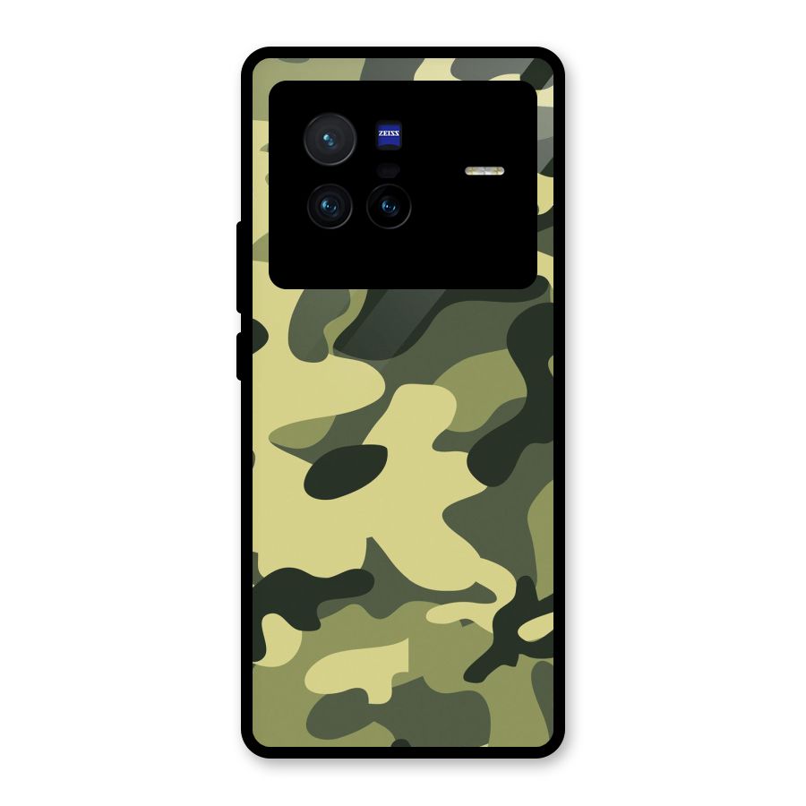 Green Military Pattern Glass Back Case for Vivo X80