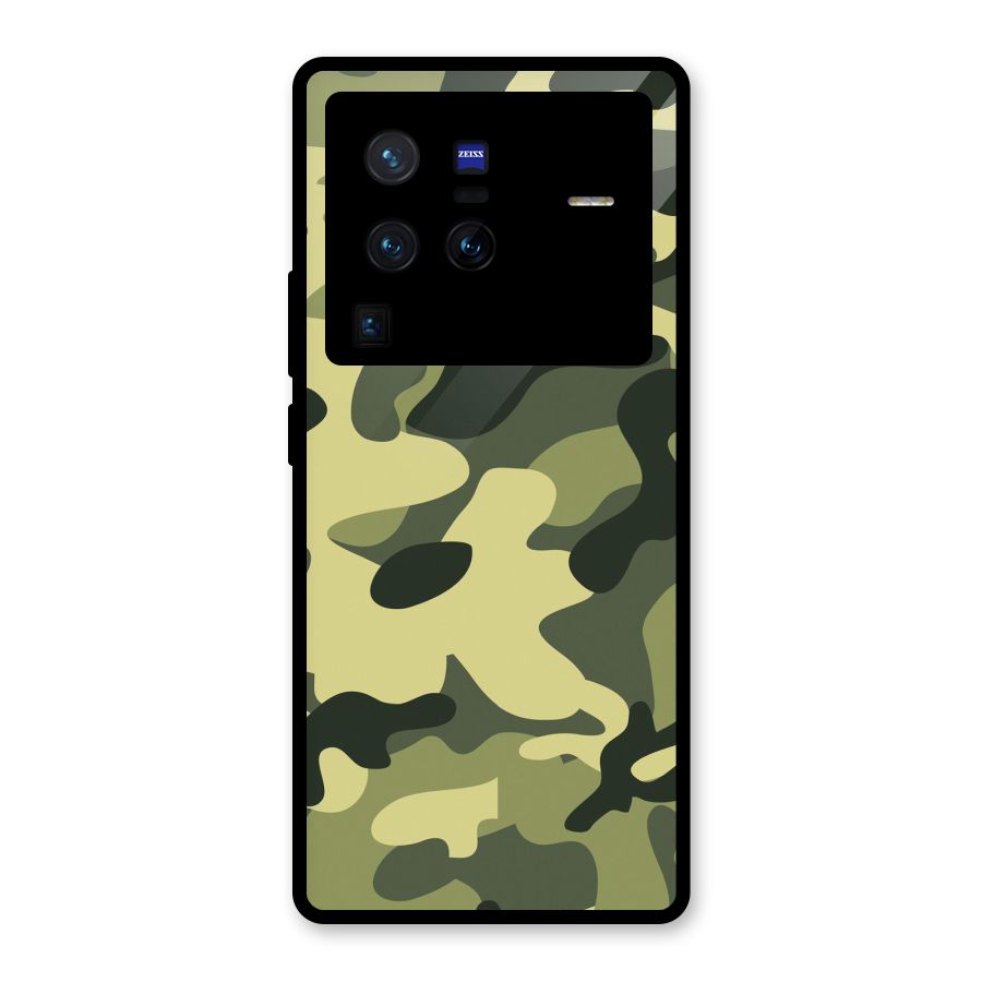 Green Military Pattern Glass Back Case for Vivo X80 Pro