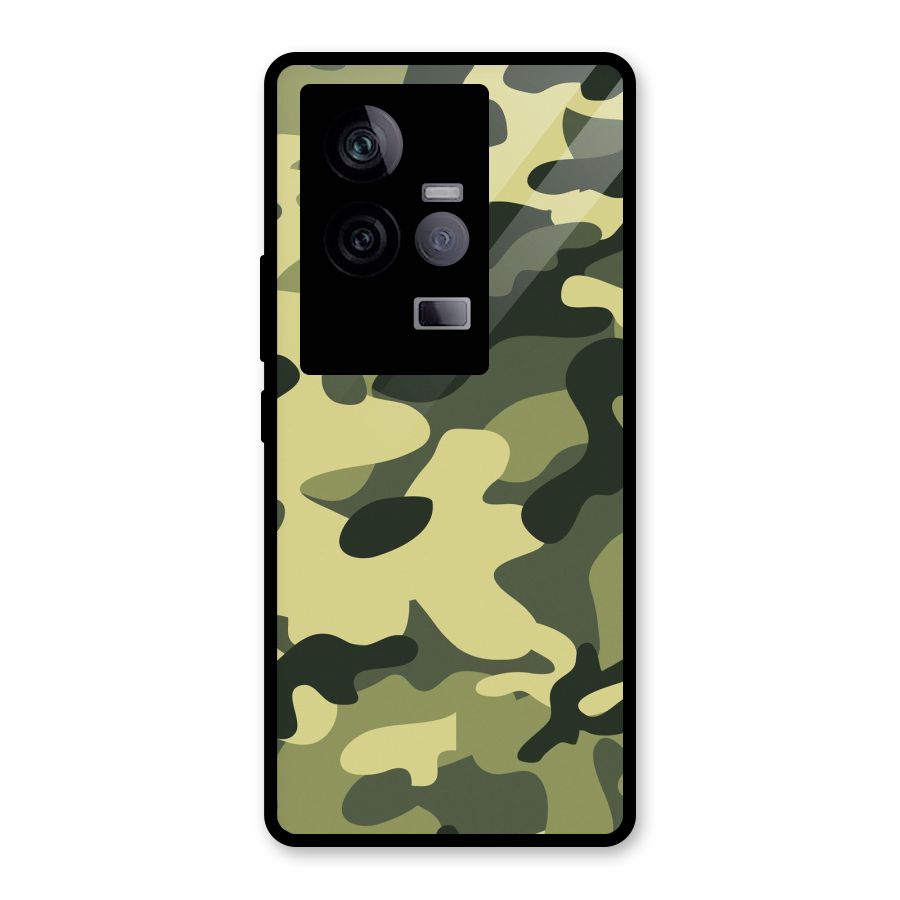 Green Military Pattern Glass Back Case for Vivo iQOO 11 5G