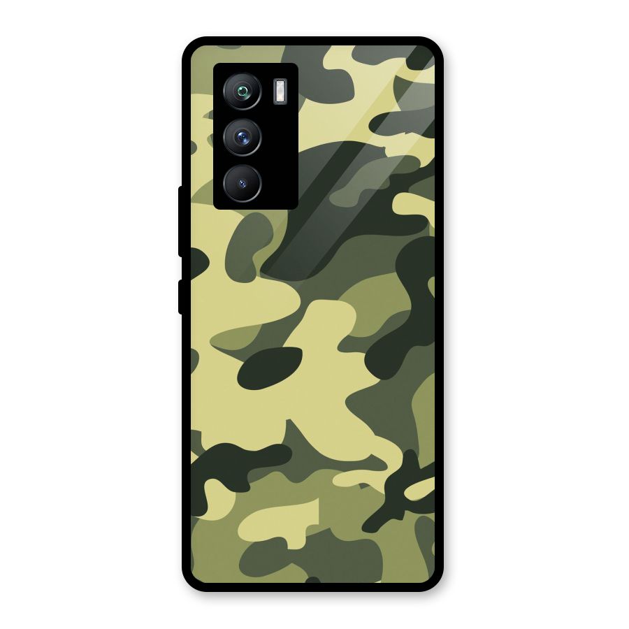 Green Military Pattern Glass Back Case for Vivo iQOO 9 SE