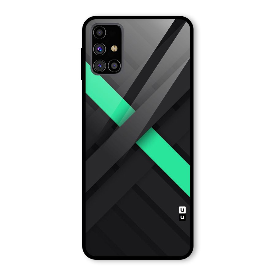 Green Stripe Diagonal Glass Back Case for Galaxy M31s