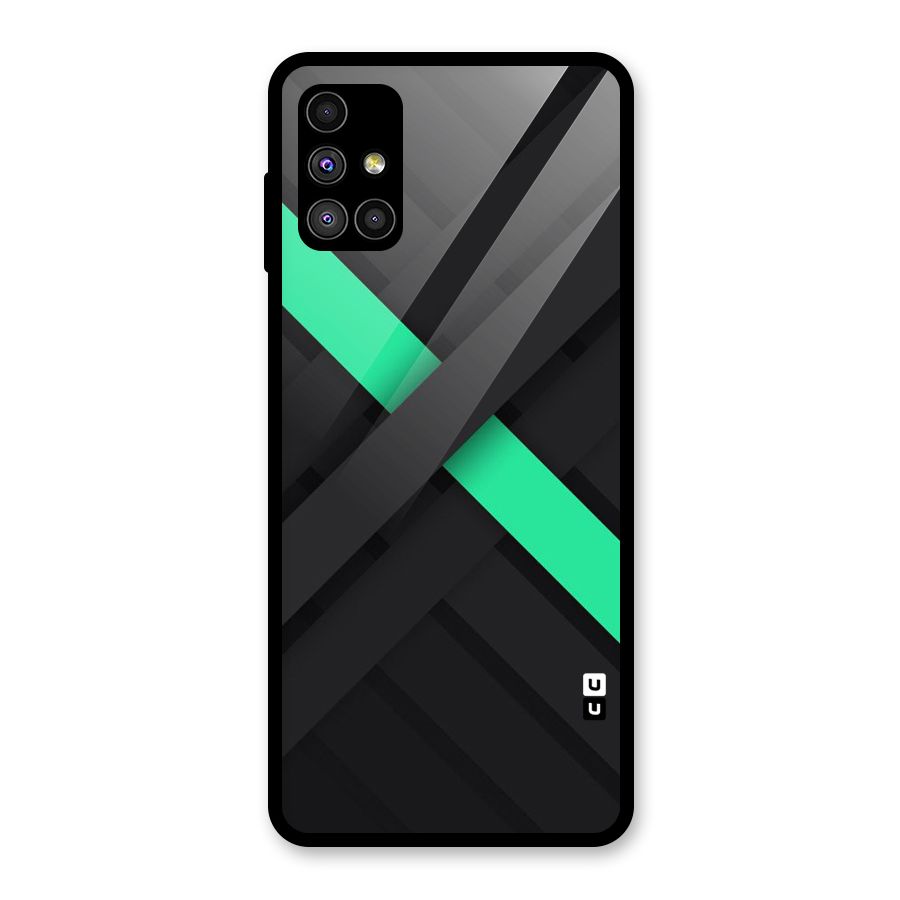 Green Stripe Diagonal Glass Back Case for Galaxy M51