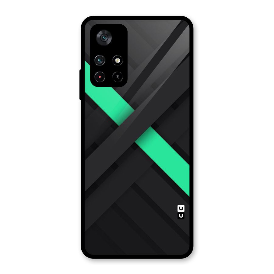 Green Stripe Diagonal Glass Back Case for Poco M4 Pro 5G
