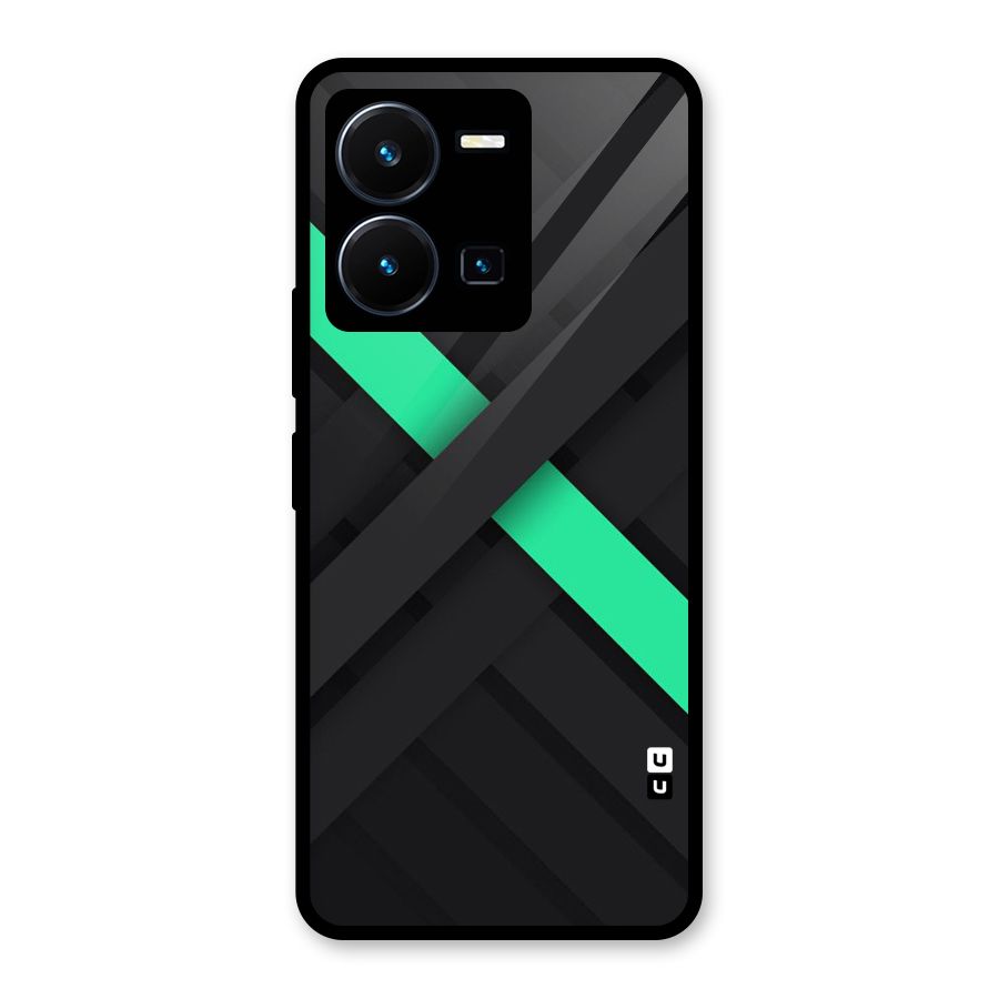 Green Stripe Diagonal Glass Back Case for Vivo Y35