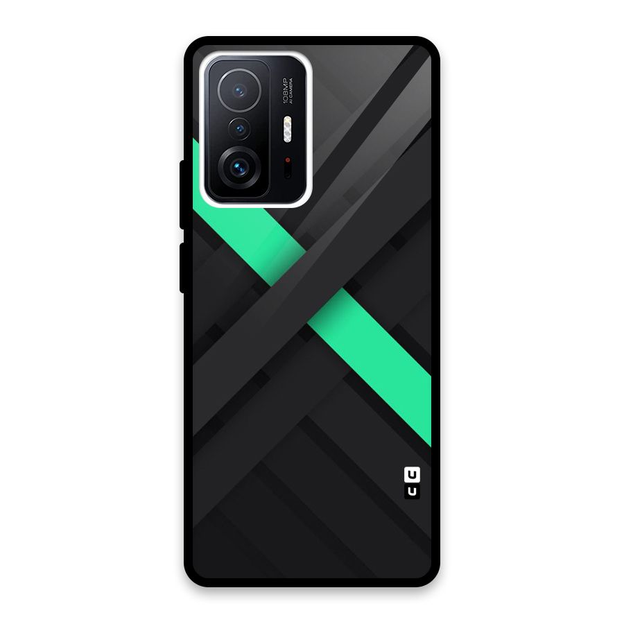 Green Stripe Diagonal Glass Back Case for Xiaomi 11T Pro