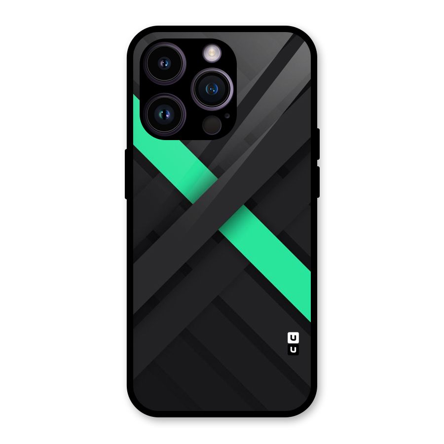 Green Stripe Diagonal Glass Back Case for iPhone 14 Pro