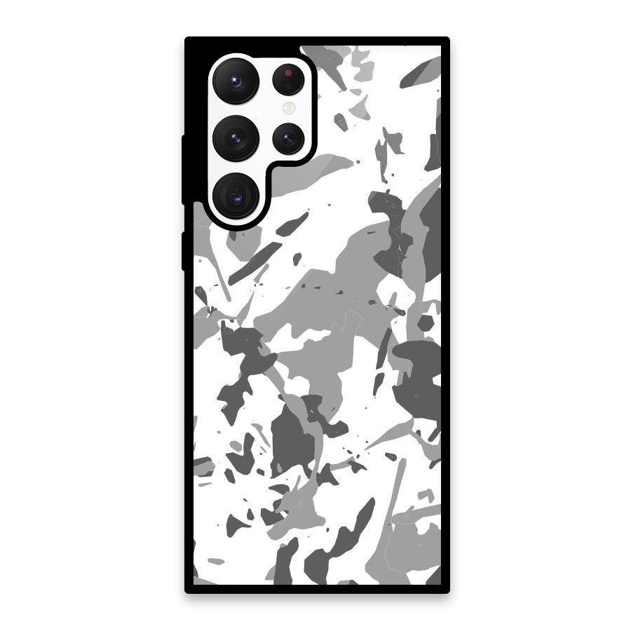 Grey Camouflage Army Glass Back Case for Galaxy S22 Ultra 5G