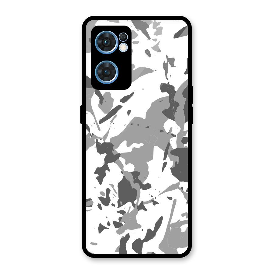 Grey Camouflage Army Glass Back Case for Oppo Reno7 5G