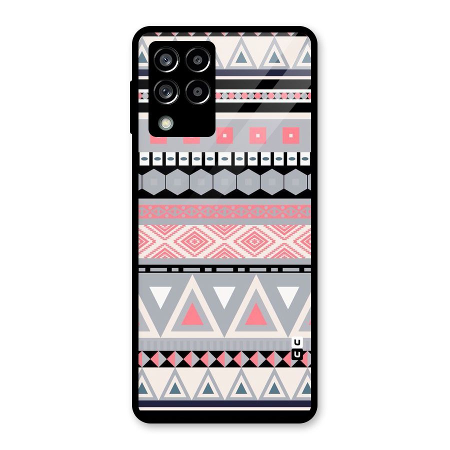 Grey Pink Pattern Glass Back Case for Galaxy M53 5G