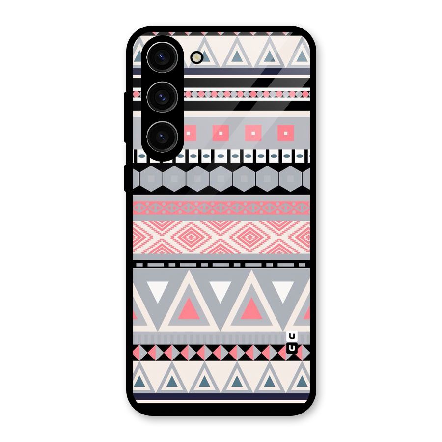 Grey Pink Pattern Glass Back Case for Galaxy S23 Plus