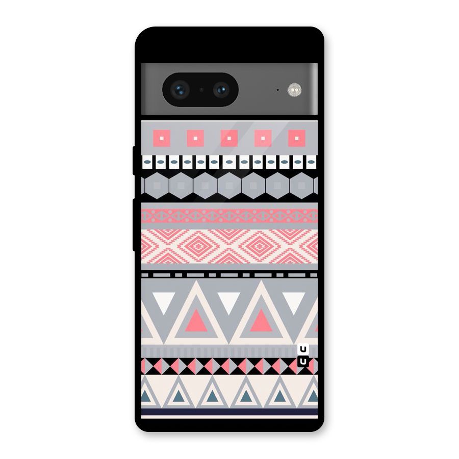 Grey Pink Pattern Glass Back Case for Google Pixel 7