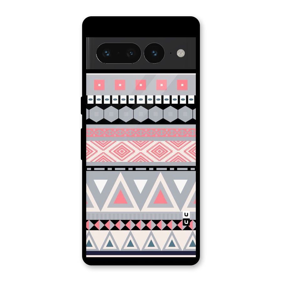 Grey Pink Pattern Glass Back Case for Google Pixel 7 Pro
