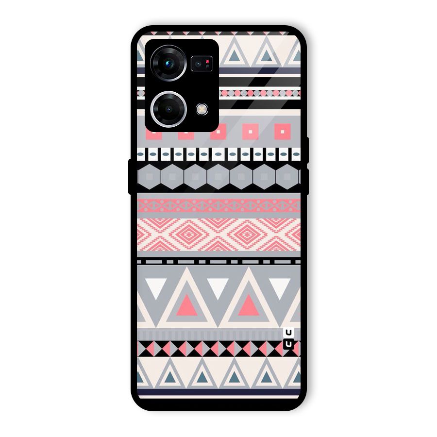Grey Pink Pattern Glass Back Case for Oppo F21 Pro 4G