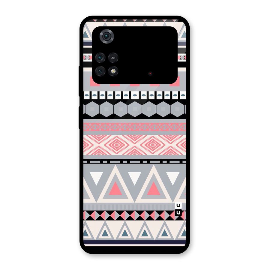 Grey Pink Pattern Glass Back Case for Poco M4 Pro 4G