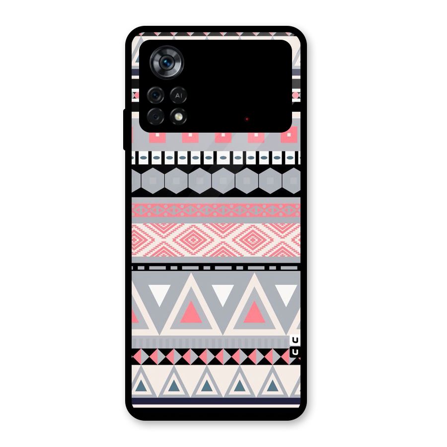 Grey Pink Pattern Glass Back Case for Poco X4 Pro 5G