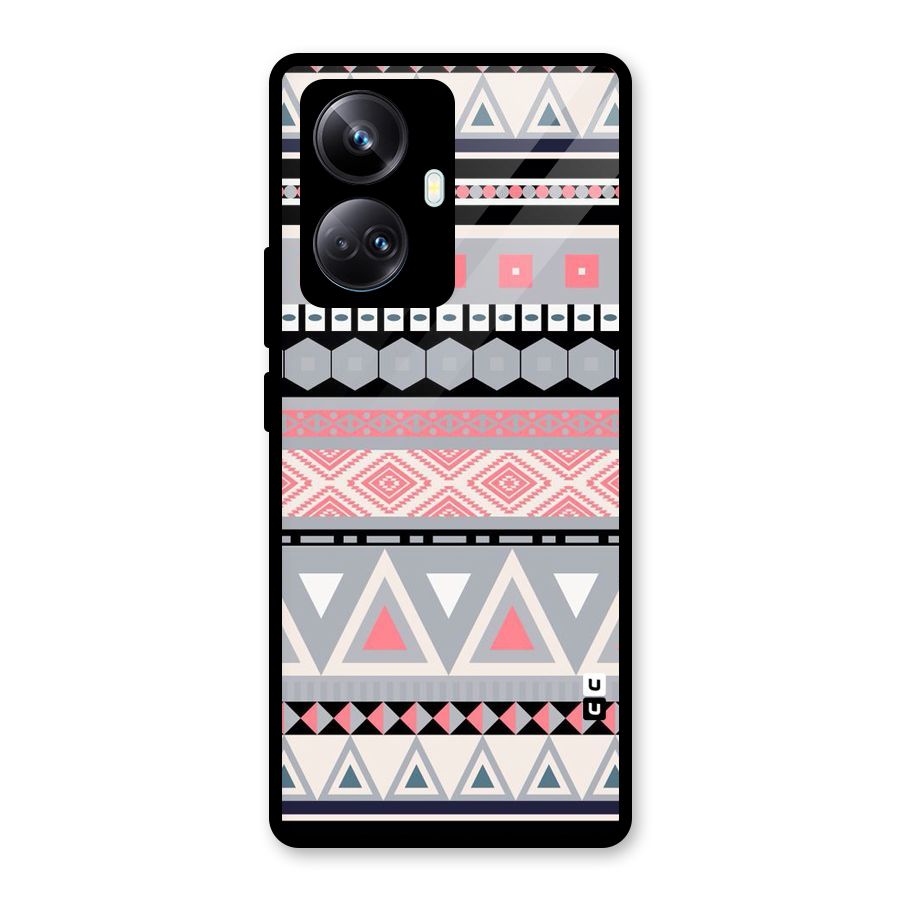 Grey Pink Pattern Glass Back Case for Realme 10 Pro Plus