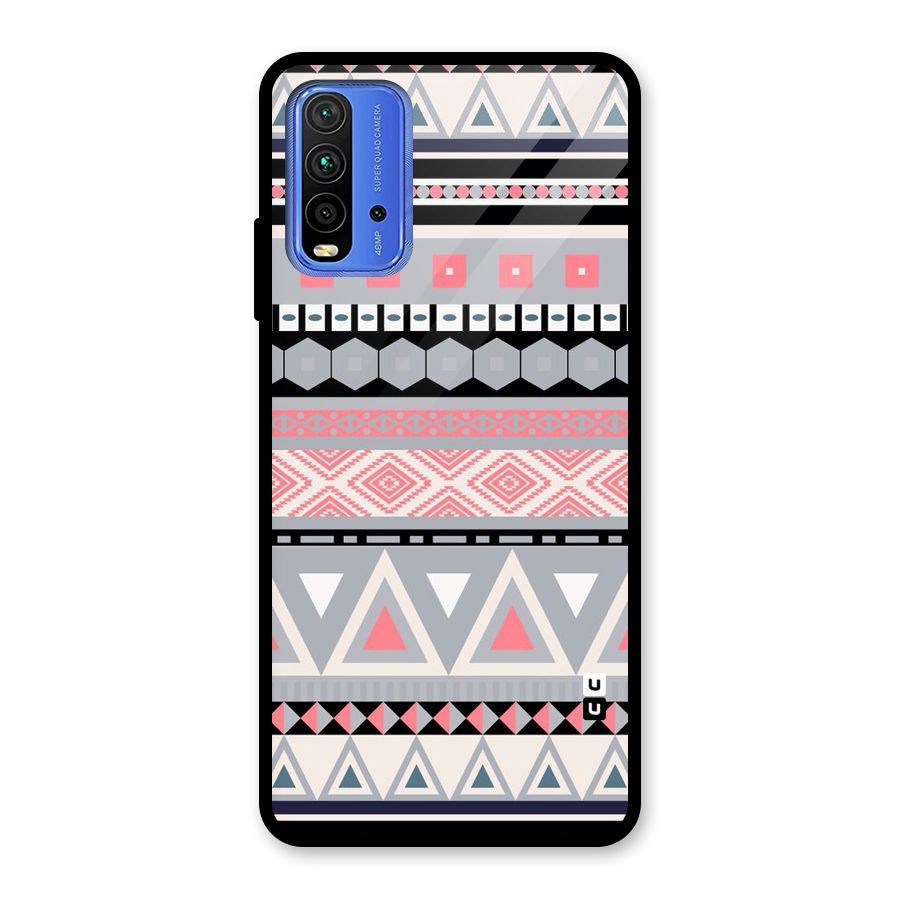 Grey Pink Pattern Glass Back Case for Redmi 9 Power