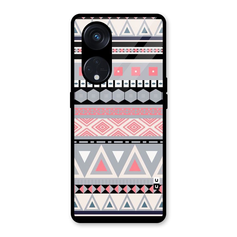 Grey Pink Pattern Glass Back Case for Reno8 T 5G