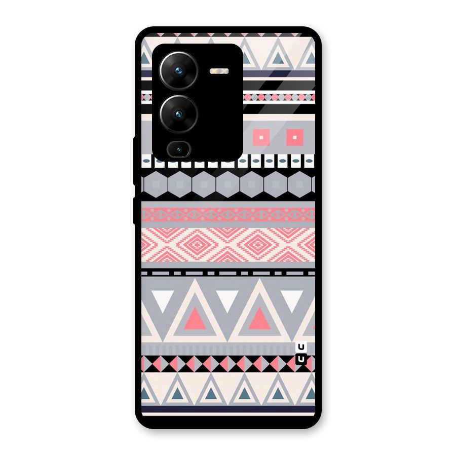 Grey Pink Pattern Glass Back Case for Vivo V25 Pro