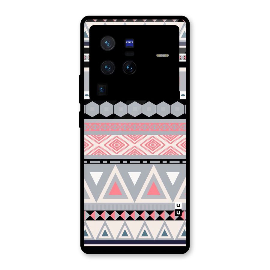 Grey Pink Pattern Glass Back Case for Vivo X80 Pro