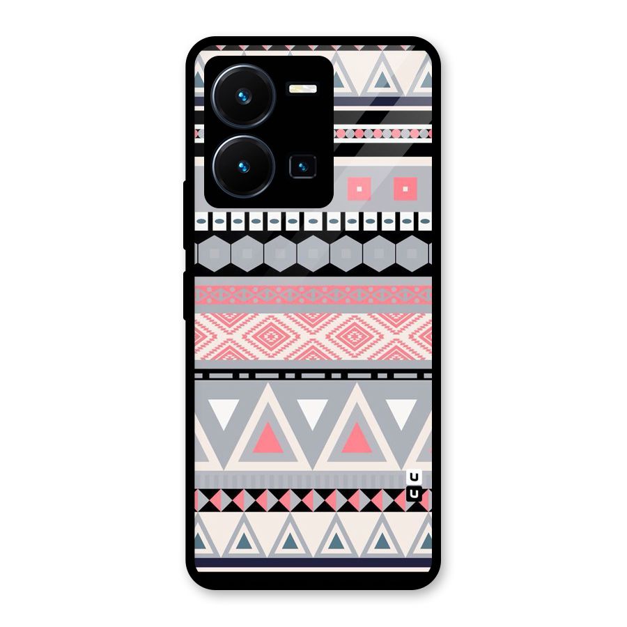 Grey Pink Pattern Glass Back Case for Vivo Y35